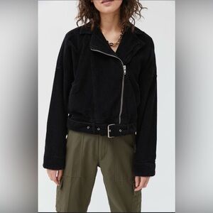 NEW! BDG Black Corduroy Bomber Jacket Coat Asymmetrical Zip 100% Cotton Medium